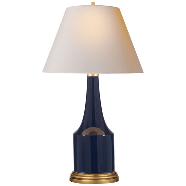 Sawyer Table Lamp in Midnight Blue Porcelain with Natural Paper Shade by Alexa Hampton, image 1