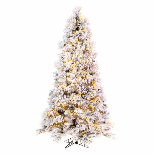 Flocked Atka Pine White 7.5 Ft. x 49 In. Artificial Christmas Tree with LED Color Changing Lights, image 1