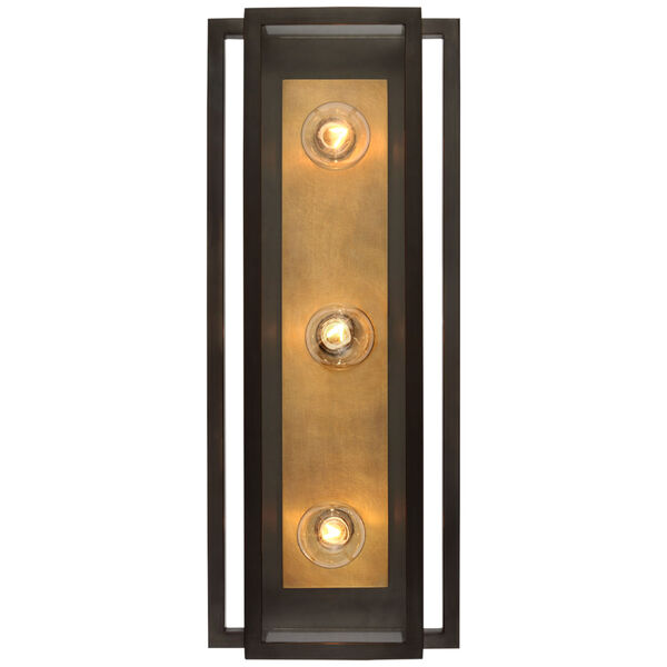 Halle 18-Inch Vanity Light in Bronze and Hand-Rubbed Antique Brass with Clear Glass by Ian K. Fowler, image 1
