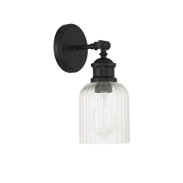 Lowry Matte Black One-Light Wall Sconce with Clear Ribbed Glass, image 2