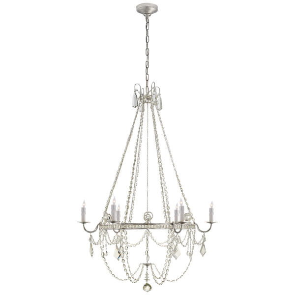 Sharon Medium Chandelier in Burnished Silver Leaf with Crystal Trim by J. Randall Powers, image 1