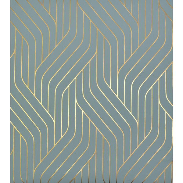 Antonina Vella Modern Metals Ebb And Flow Blue and Gold Wallpaper, image 1
