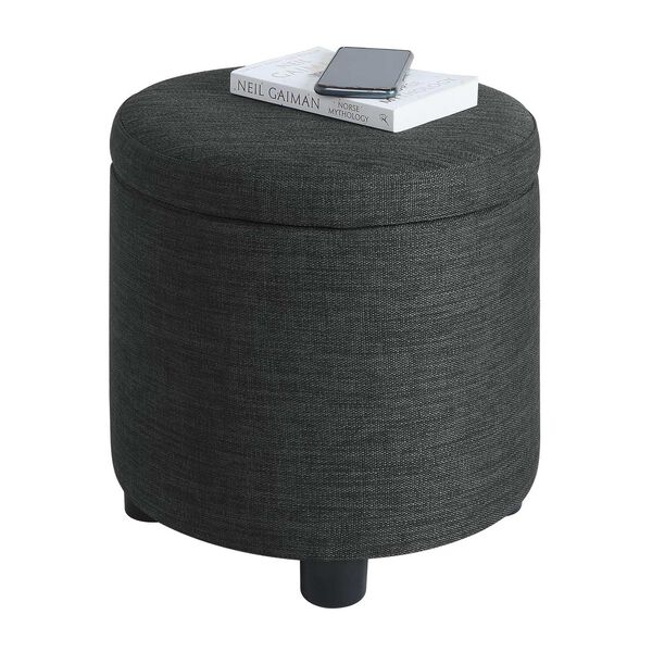 Gray Round Accent Storage Ottoman with Reversible Tray Lid, image 3