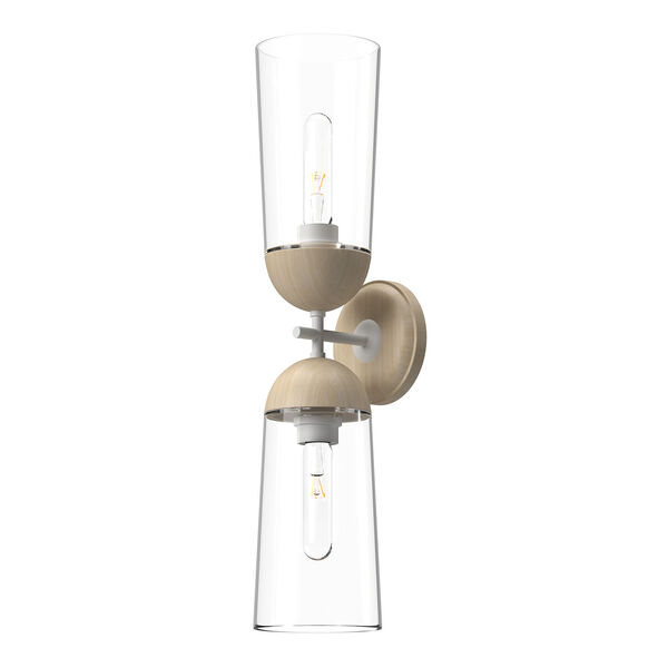 Emil White Oak Two-Light Wall Sconce with Clear Glass, image 1