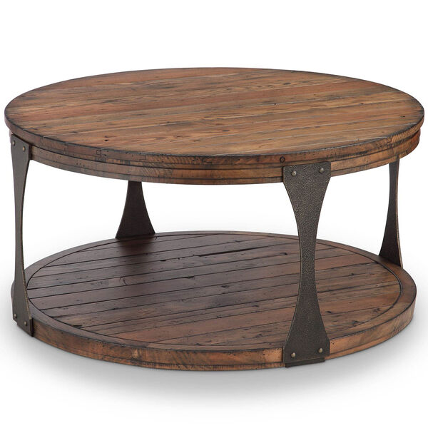 River Station Industrial Reclaimed Wood Round Coffee Table with Casters in Bourbon finish, image 1