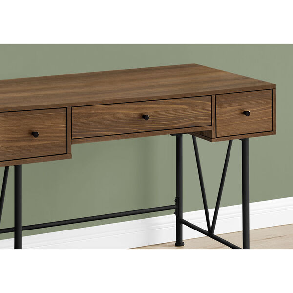 Walnut and Black Computer Desk with Three Drawers, image 3