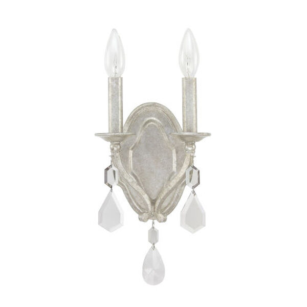 Blakely Antique Silver Two-Light Sconce Clear Crystals, image 1