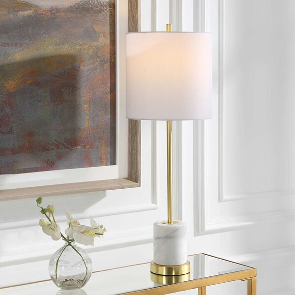 Turret Brushed Gold and White Buffet Lamp, image 2
