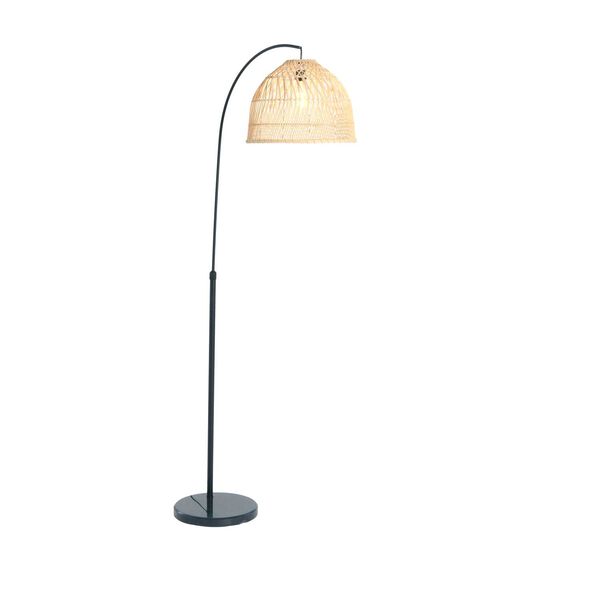 Black and Natural One-Light Arched Floor Lamp, image 1