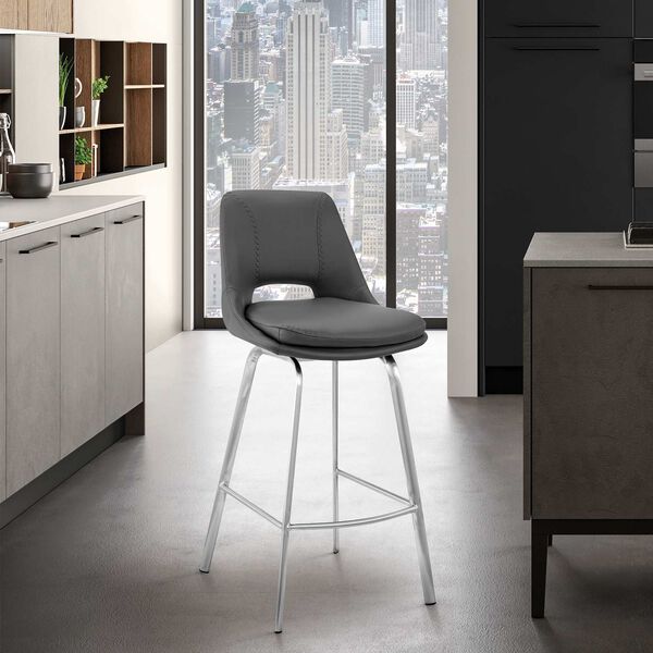 Carise Brushed Stainless Steel Gray Bar Stool, image 2