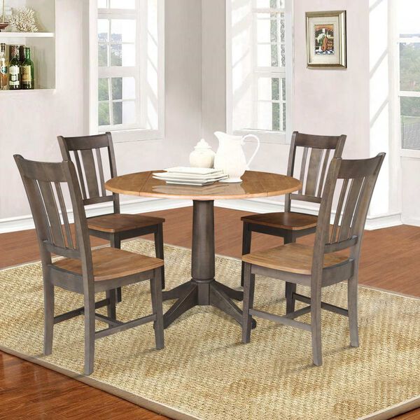 Hickory Washed Coal Round Dual Drop Leaf Dining Table with Four Splatback Chairs, image 3