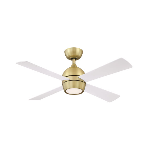 Kwad Brushed Satin Brass 44-Inch LED Ceiling Fan with Matte White Blades, image 1