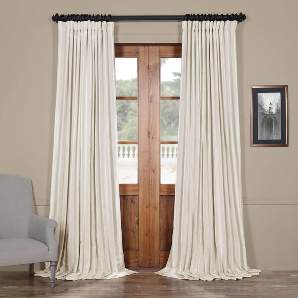 Ivory 84 x 100 In. Blackout Double Wide Vintage Textured Faux Dupioni Curtain Single Panel, image 1