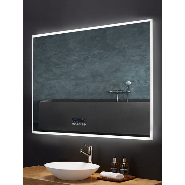 Immersion White 48 x 40 Inch LED Frameless Mirror with Bluetooth Defogger and Digital Display, image 3