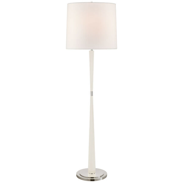 Refined Rib Large Floor Lamp in China White and Polished Nickel with Linen Shade by Barbara Barry, image 1