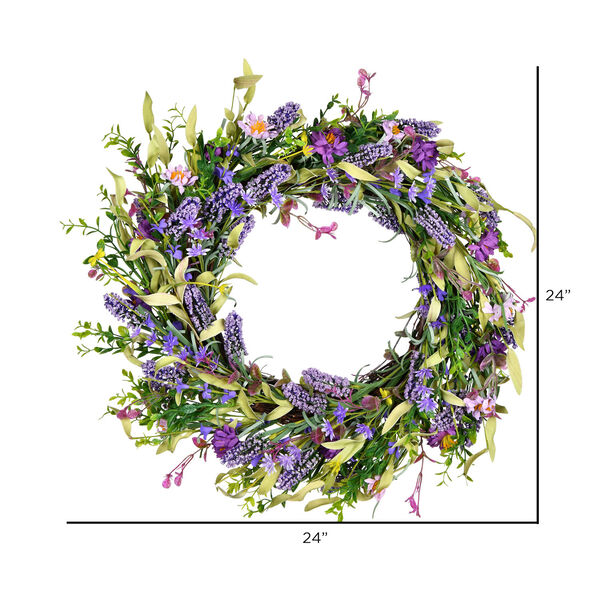 Purple and Green 24-Inch Wild Flower Wreath, image 2