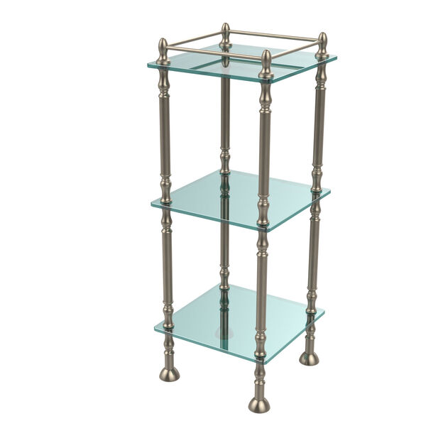 Three Tier Etagere with 14 Inch x 14 Inch Shelves, Antique Pewter, image 1