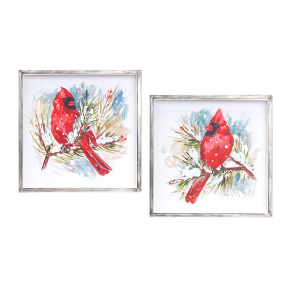 White Framed Cardinal Pine Print Holiday Wall Decor, Set of Two, image 1