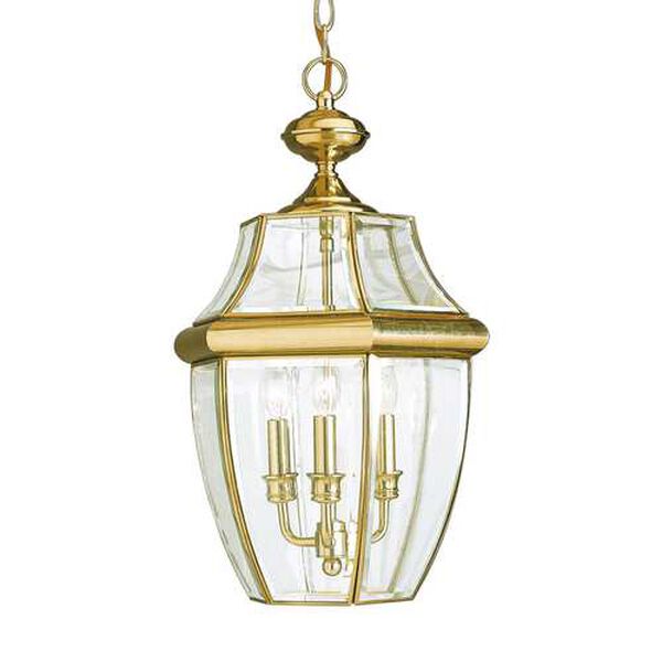 Curved Beveled Brass Outdoor Hanging Lantern, image 1
