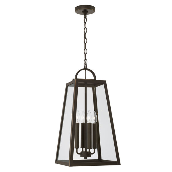 Leighton Oiled Bronze Four-Light Outdoor Hanging Lantern Pendant with Clear Glass, image 1