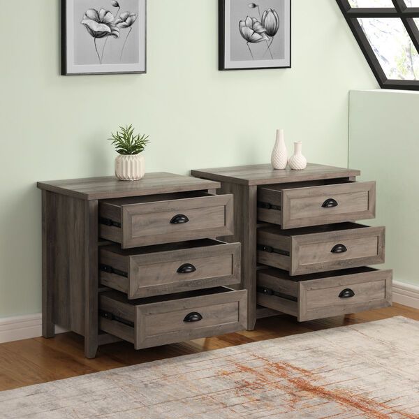 Odette Gray Wash Three-Drawer Framed Nightstand, Set of Two, image 3