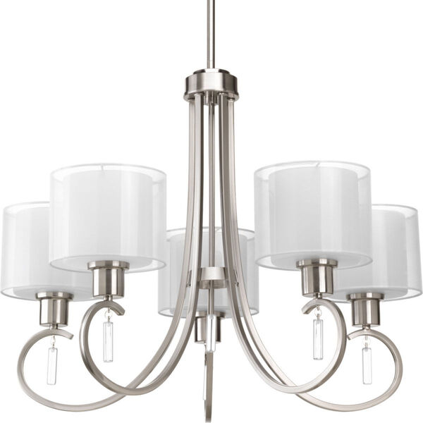Invite Brushed Nickel Five-Light Chandelier with White Silk Mylar Glass, image 1
