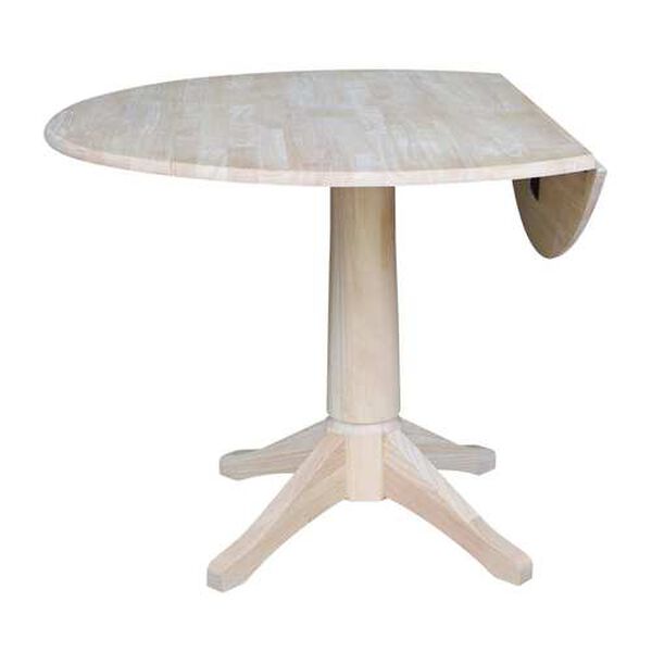 Gray and Beige 30-Inch High Round Dual Drop Leaf Pedestal Table, image 2
