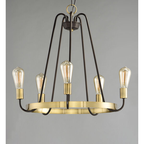 Haven Oil Rubbed Bronze and Antique Brass 23-Inch Five-Light Chandelier, image 2