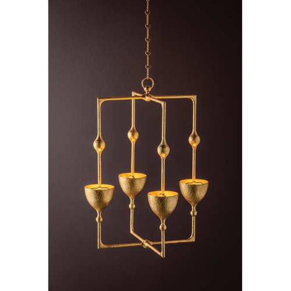 Antalya Vintage Gold Leaf 22-Inch Four-Light Integrated LED Chandelier, image 4