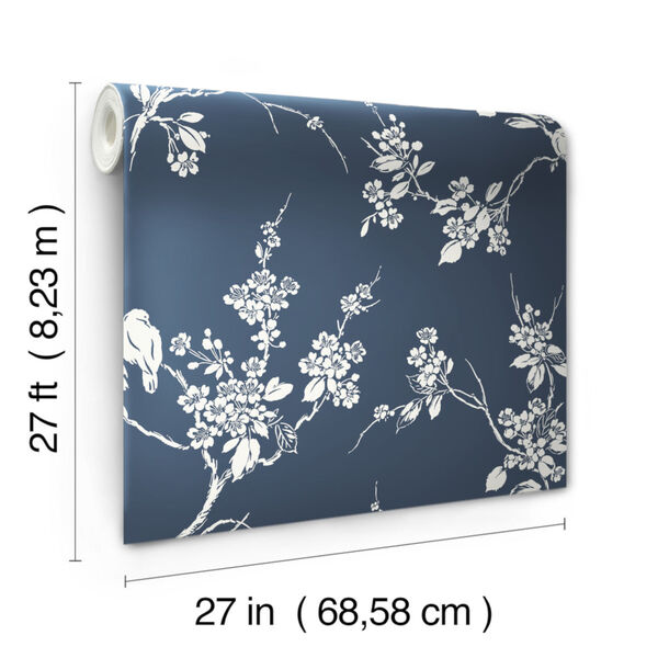 Silhouettes Navy Imperial Blossoms Branch Wallpaper, image 3