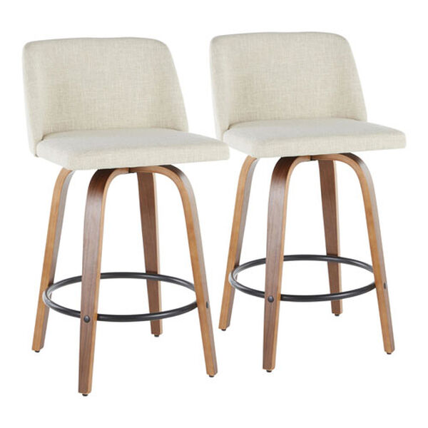 Toriano Walnut, Cream and Black Counter Stool with Round Footrest, Set of 2, image 2
