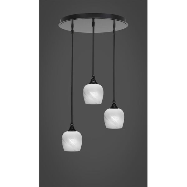 Empire Matte Black 19-Inch Three-Light Cluster Pendalier with Six-Inch White Marble Glass, image 2