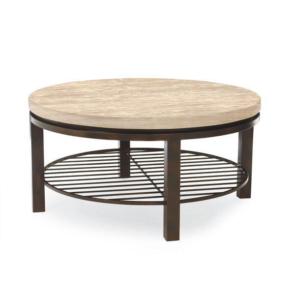 Freestanding Occasional Dark Brown and Travertine Stone 38-Inch Cocktail Table, image 2