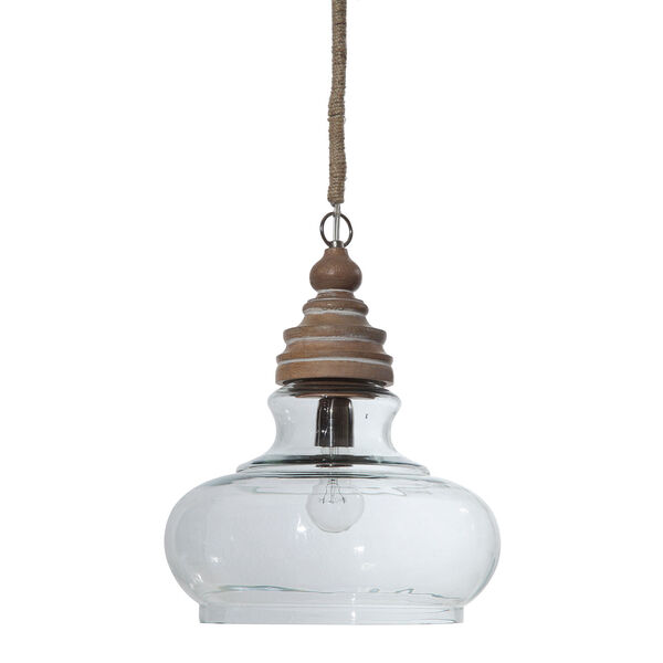 Clear Glass and Mango Wood Ceiling Pendant Lamp, image 1