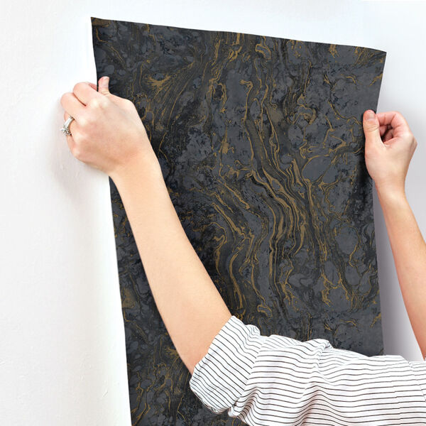Ronald Redding 24 Karat Black Polished Marble Wallpaper, image 3