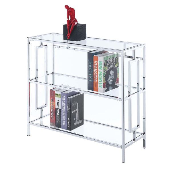 Town Square Clear Glass and Chrome 12-Inch Three Tier Wide Bookcase, image 2