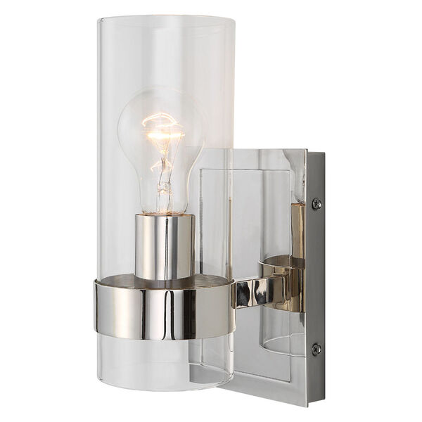 Cardiff Polished Nickel One-Light Cylinder Wall Sconce, image 1