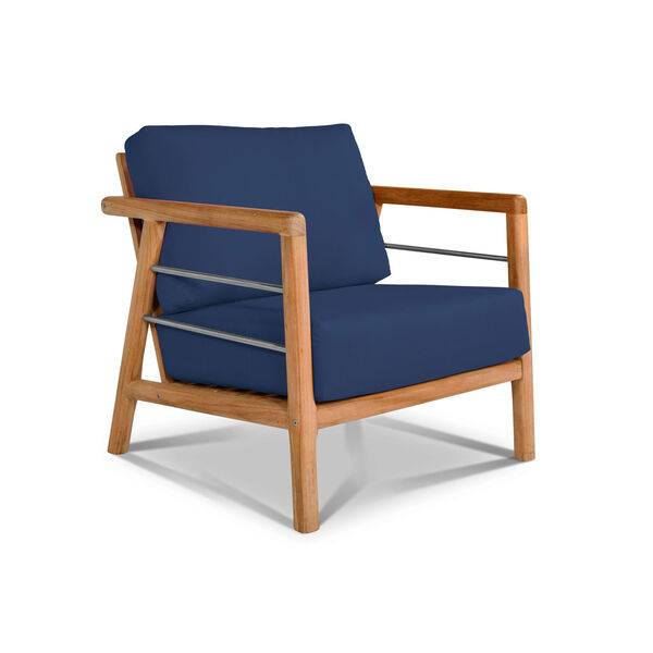 Aalto Natural Teak Deep Seating Outdoor Club Chair with Sunbrella Navy Blue Cushion, image 1