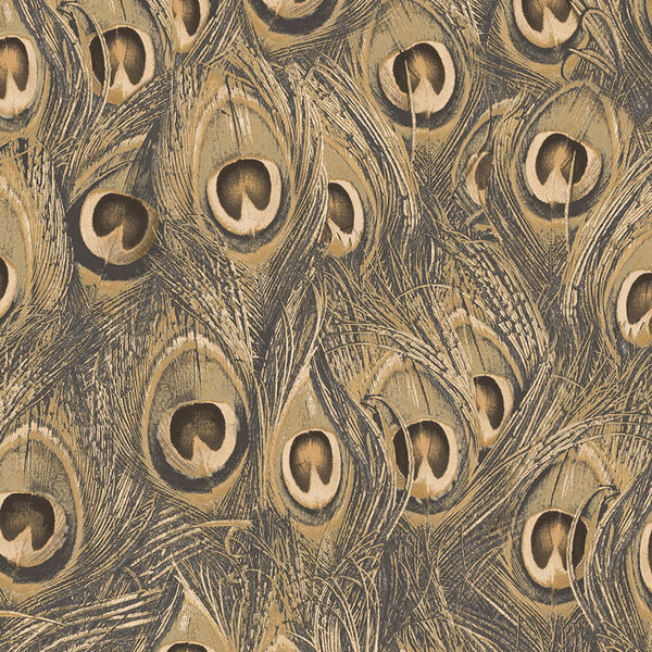 Metallic Gold and Ochre Peacock Wallpaper, image 1