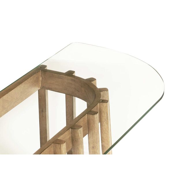 Catalina Distressed Wood Round Glass Top Slatted Console Table, image 4