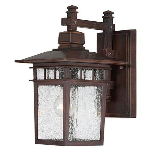 Hayden Rustic Bronze 14-Inch One-Light Outdoor Wall Sconce with Seeded Glass, image 1