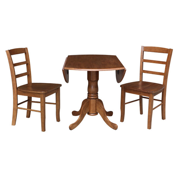 Distressed Oak 42-Inch Dual Drop Leaf Pedestal Dining Table with Two Ladderback Chair, Three-Piece, image 4