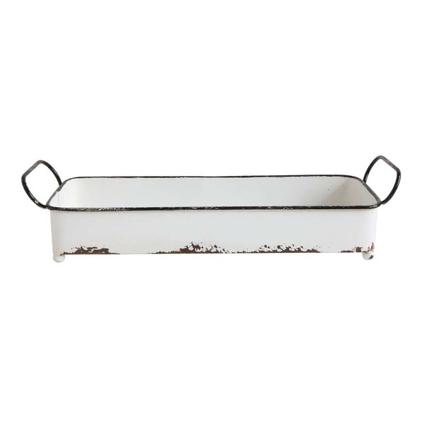 White Decorative Rectangle Distressed Metal Tray, image 1