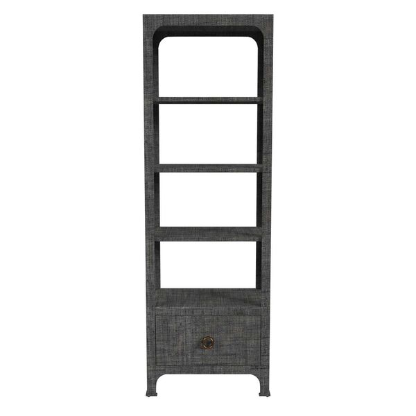 Chatham Charcoal Raffia Etagere with Drawer and Shelves, image 6