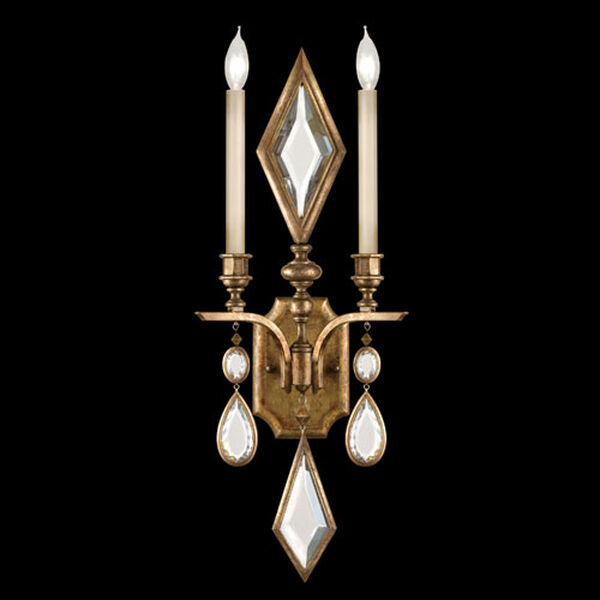 Encased Gems Two-Light Wall Sconce in Variegated Gold Leaf Finish with Clear Crystal Gems, image 1