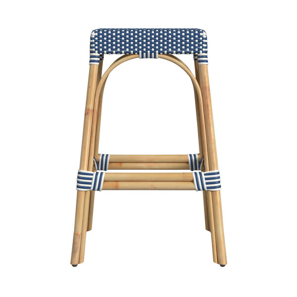 Robias Bright Sky Blue and White on Natural Rattan Bar Stool, image 2