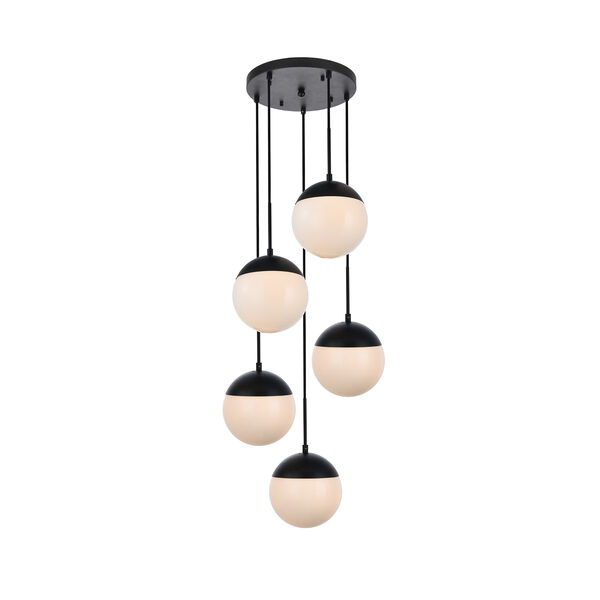 Eclipse Black and Frosted White 18-Inch Five-Light Pendant, image 3