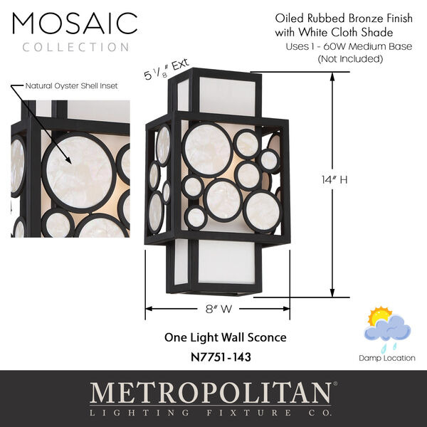 Mosaic Oil Rubbed Bronze One-Light Wall Mount, image 2
