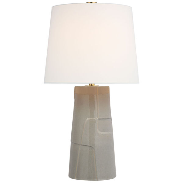 Braque Medium Debossed Table Lamp in Shellish Gray with Linen Shade by Barbara Barry, image 1