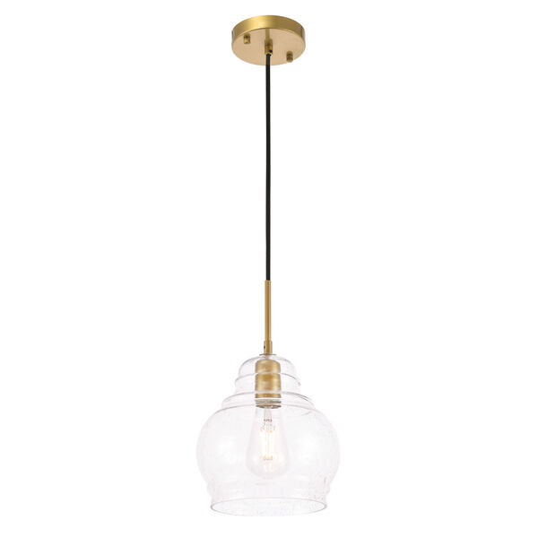 Pierce Brass Eight-Inch One-Light Mini Pendant with Clear Seeded Glass, image 6